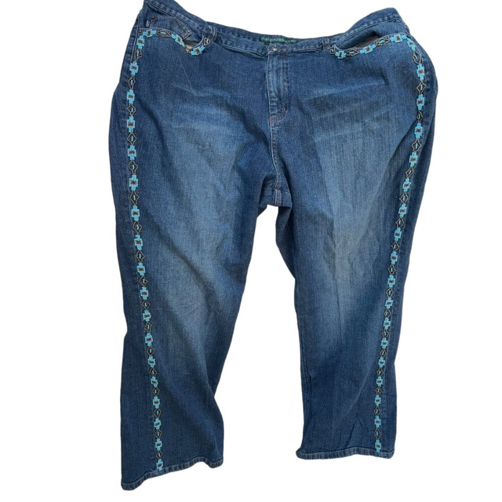 Ralph Lauren navajo turquoise beaded embellished cropped jeans 20W